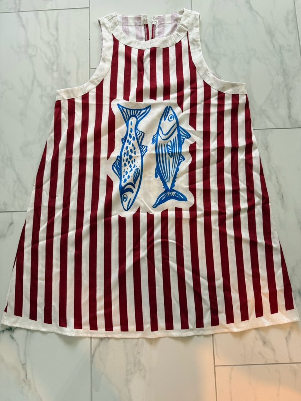 Source Unknown Red & White Striped Mini Dress with Blue Fish Print